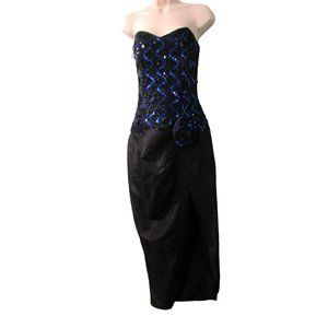 Gunne Sax Sequin Taffeta Rosette Strapless Cocktail Dress Tulip Skirt GUC Sz 7